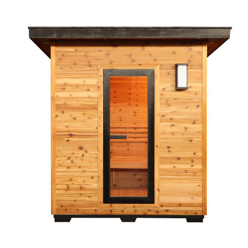 Denali 4-Person Contemporary Outdoor Traditional Cedar Sauna with Harvia Heater
